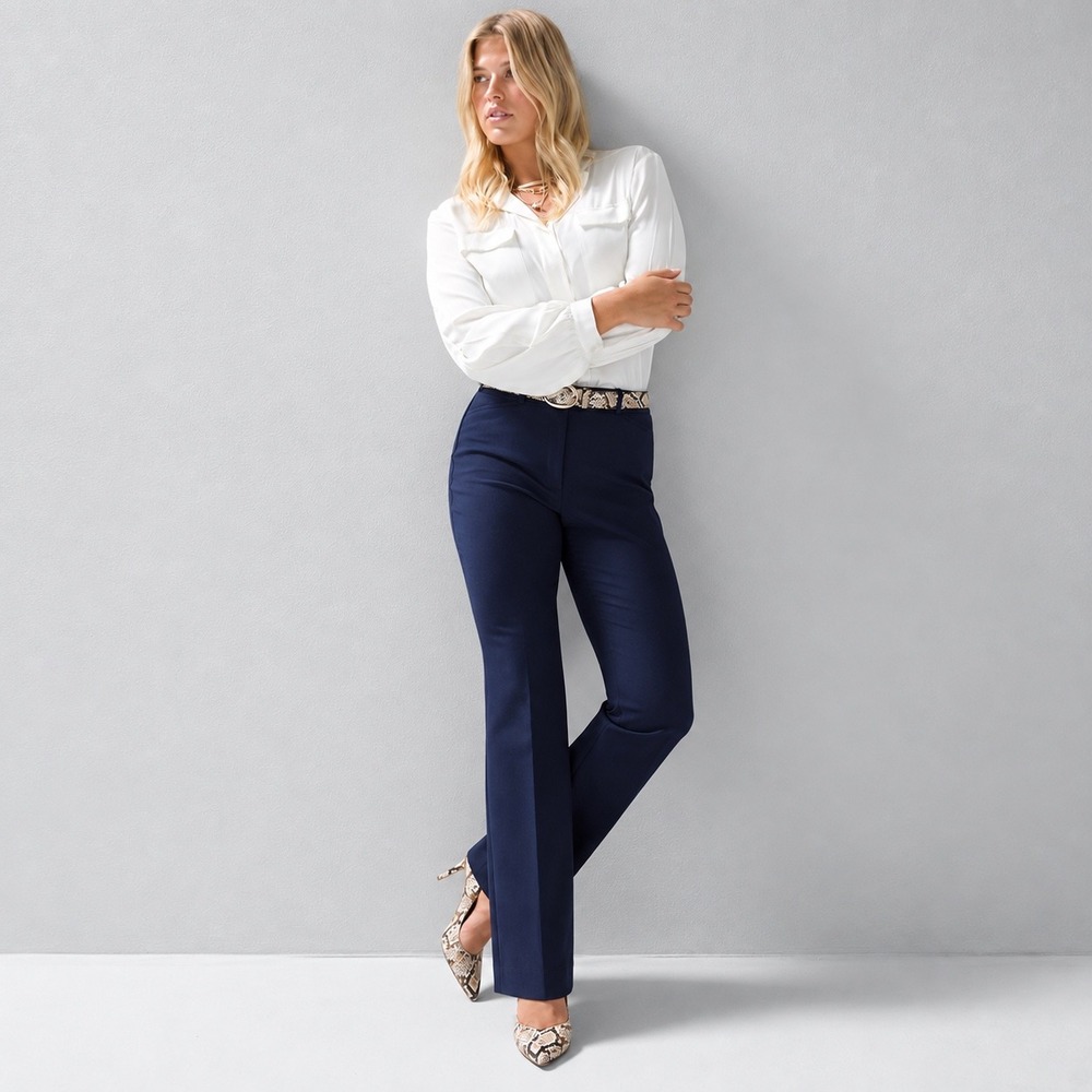 WHBM Dress Pants Womens 4L 4T Tall Ines Slim Bootcut Comfort Stretch Navy Blue - Picture 2 of 11